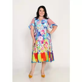 Платье-миди с двухслойным рукавом из сетки