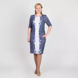 Платье-миди с коротким рукавом и контрастной вставкой