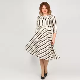 Платье-миди с поясом и принтом "Полоска"