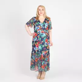 Платье оригинального кроя с отделкой из шифона