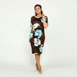 Платье приталенное с крупными цветами