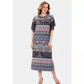 Платье прямое с рисунком и коротким рукавом