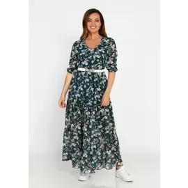 Платье ярусное с V-образным вырезом