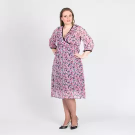 Платье расклешенного кроя из шифона с рюшами на воротнике