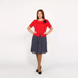 Платье с брошью и принтом "Горох"