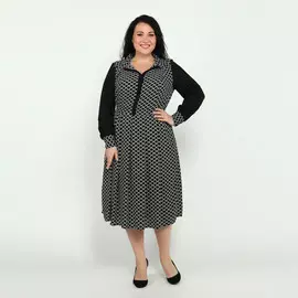 Платье с контрастными рукавами и принтом