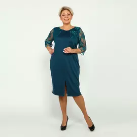 Платье с высоким воротом и вставками