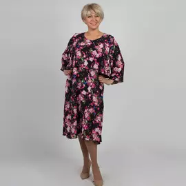 Платье свободного кроя из шифона с цветочным принтом