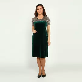 Платье велюровое с контрастным верхом