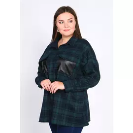 Рубашка в клетку с карманами из эко-кожи