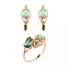 Серебр набор (серьги+кольцо)"Мятная россыпь"