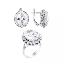 Серебряный набор(кольцо+серьги)"Царское величие"