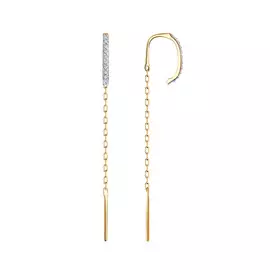 Золотые серьги-продевки с фианитами