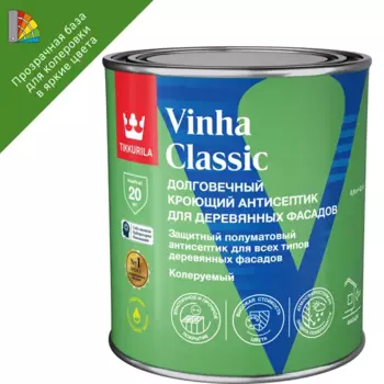 Антисептик кроющий Tikkurila Vinha Classic VC полуматовый прозрачный 0.9 л