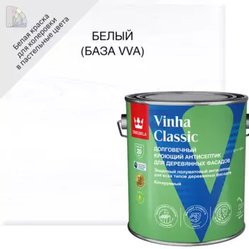 Антисептик кроющий Tikkurila Vinha Classic VVA полуматовый белый 2.7 л