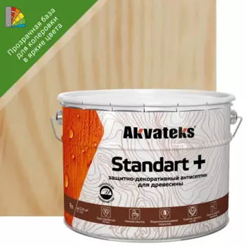Антисептик защитно-декоративный Akvateks Standart полуматовый прозрачный 9 л