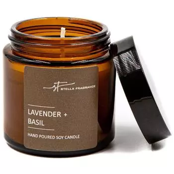 Свеча ароматизированная в стеклянной банке Stella Fragrance Lavender Basil коричневая 90 г