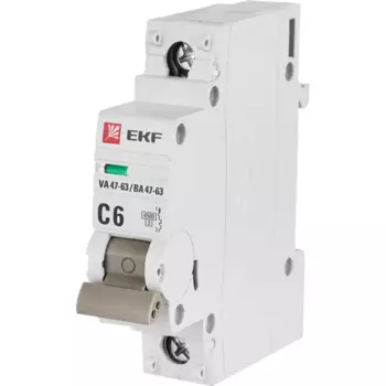 Автоматический выключатель EKF ВА47-63 1P C6 A 4.5 кА