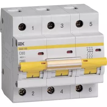 Автоматический выключатель IEK ВА47-80 3Р C80 А 10 кА