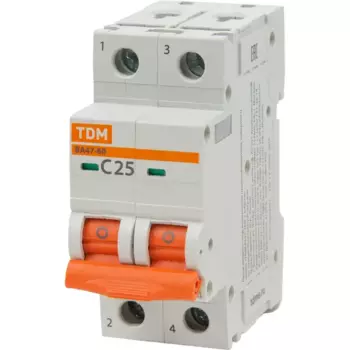 Автоматический выключатель TDM Electric ВА47-60 2P C25 А 6 кА SQ0223-0095