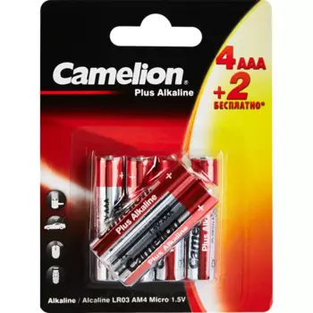 Батарейка Camelion Plus Alkaline 4+2LR6-BP алкалиновая LR03 AAA 6 шт.
