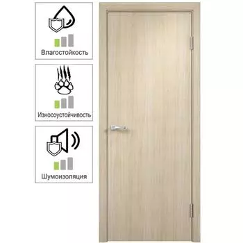 Блок дверной глухой финиш-бумага ламинация цвет дуб кремовый 87x204 см (с замком и петлями)