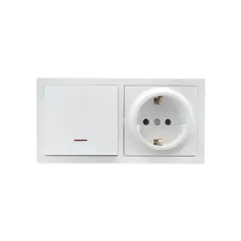 Блок выключатель с розеткой накладной Lezard Leto 1 клавиша с заземлением с подсветкой цвет белый