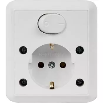 Блок выключатель с розеткой встраиваемый Bylectrica В-РЦ-7019, 2 клавиши, с заземлением, цвет белый