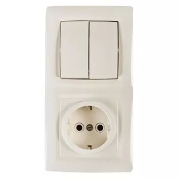 Блок выключатель с розеткой встраиваемый Reone 2 клавиши с заземлением цвет слоновая кость