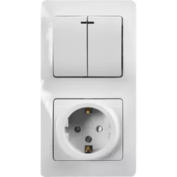 Блок выключатель с розеткой встраиваемый Systeme Electric Glossa 2 клавиши с заземлением со шторками цвет белый