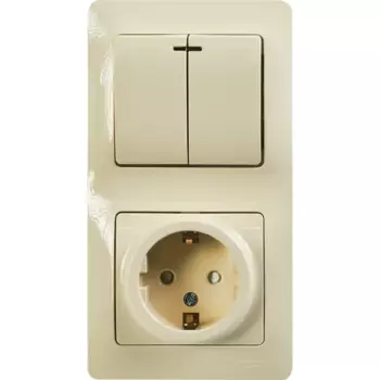 Блок выключатель с розеткой встраиваемый Systeme Electric Glossa 2 клавиши с заземлением со шторками цвет бежевый