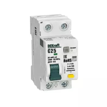 Дифференциальный автомат Dekraft ДИФ-103 1P+N C25 А 30 мА 6 кА AC 16313DEK