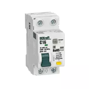 Дифференциальный автомат Dekraft ДИФ-103 1P+N C16 А 10 мА 6 кА A 16338DEK