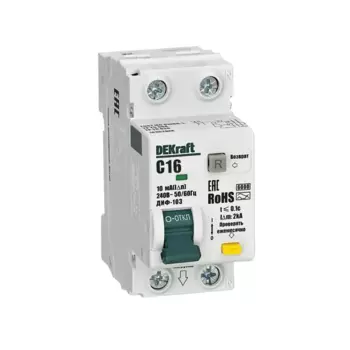 Дифференциальный автомат Dekraft ДИФ-103 1P+N C16 А 10 мА 6 кА AC 16302DEK