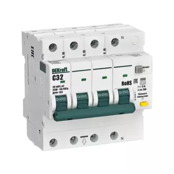 Дифференциальный автомат Dekraft ДИФ-103 3P+N C32 А 30 мА 6 кА AC 16404DEK