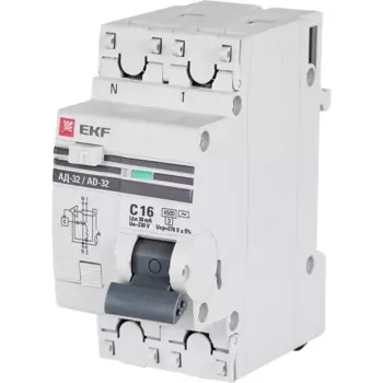 Дифференциальный автомат EKF АД-32 1P N C16 А 30 мА 4.5 кА АС
