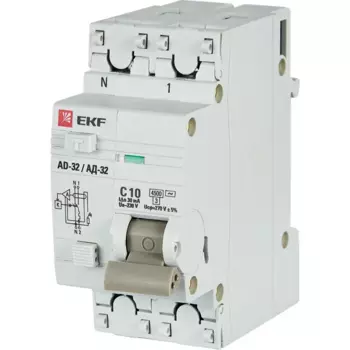 Дифференциальный автомат EKF АД-32 1P N C10 А 30 мА 4.5 кА АС