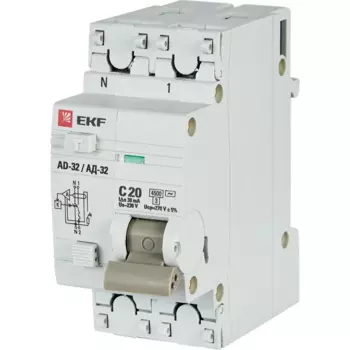 Дифференциальный автомат EKF АД-32 1P N C20 А 30 мА 4.5 кА АС