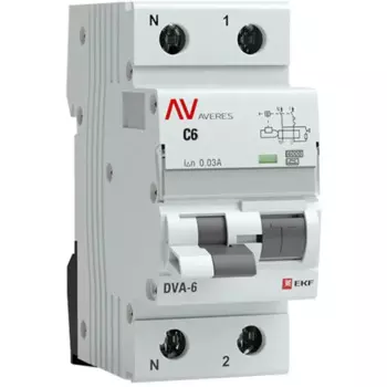 Дифференциальный автомат EKF Averes DVA-6 1P N C6 A 30 мА 6 кА AC