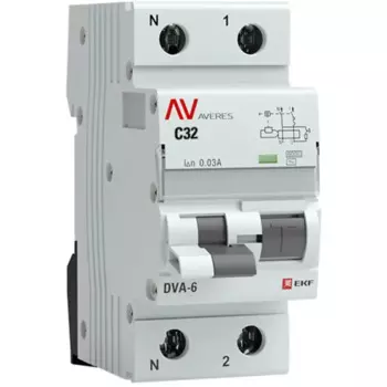Дифференциальный автомат EKF Averes DVA-6 1P N C32 A 30 мА 6 кА AC rcbo6-1pn-32D-30-ac-av