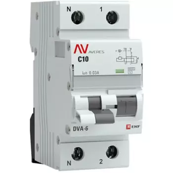 Дифференциальный автомат EKF Averes DVA-6 1P N C10 A 30 мА 6 кА AC