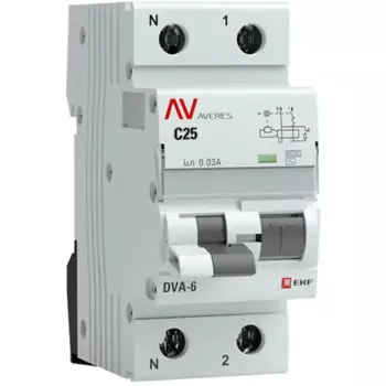 Дифференциальный автомат EKF Averes DVA-6 1P N C25 A 30 мА 6 кА AC