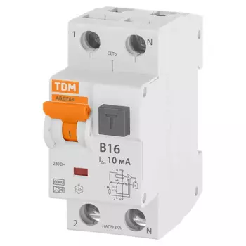 Дифференциальный автомат TDM Electric 63 2P N B16 А 30 мА 6 кА А