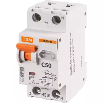 Дифференциальный автомат TDM Electric 63S 2P 1Р N C50 300мА 6 кА АС