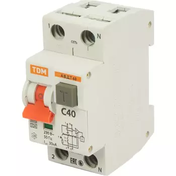 Дифференциальный автомат Tdm Electric АВДТ-63 1P N C40 A 30 мА 6 кА AС SQ0202-0006