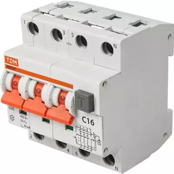 Дифференциальный автомат Tdm Electric АВДТ-63 3P N C16 A 30 мА 6 кА AС SQ0202-0017