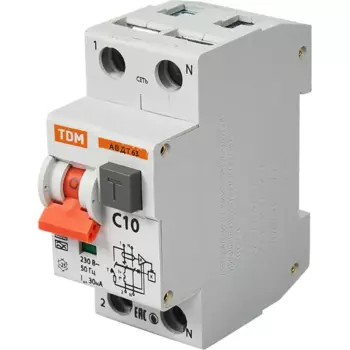 Дифференциальный автомат Tdm Electric АВДТ-63 2P C10 A 30 мА 6 кА AС SQ0202-0001