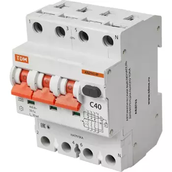Дифференциальный автомат Tdm Electric АВДТ-63 3P N C40 A 30 мА 6 кА AС SQ0202-0020