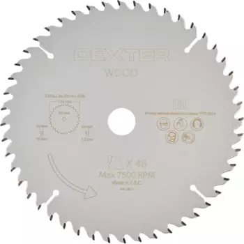 Диск циркулярный по дереву Dexter 185x20/16/12 мм 48 зубов