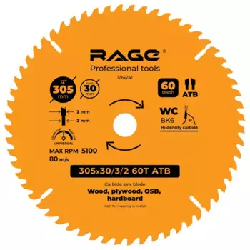 Диск пильный по дереву Rage 60Т 305x30x3 мм